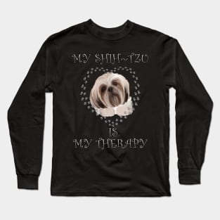 Shih Tzu Dog Lover Gifts Paw Print Heart, MY SHIHTZU IS MY THERAPY Long Sleeve T-Shirt